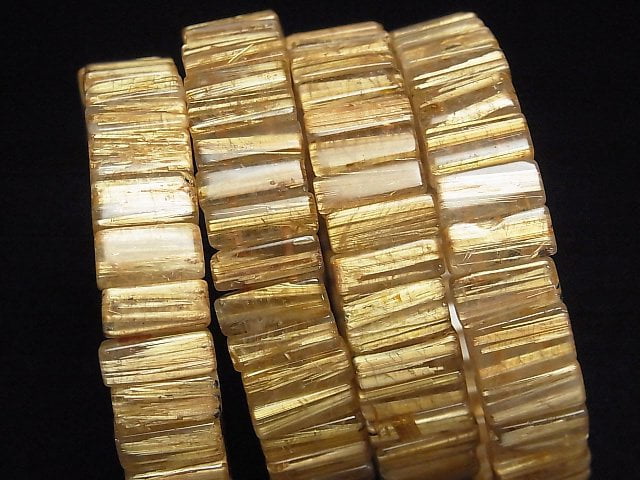 [Video] Golden Rutilated Quartz AAA- 2-Hole Rectangle 1strand (Bangle Bracelet)