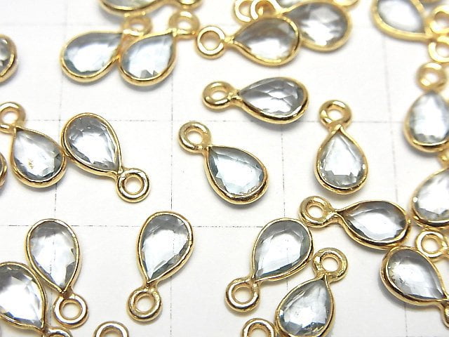[Video]High Quality Sky Blue Topaz AAA- Bezel Setting Faceted Pear Shape 7x5mm 18KGP 3pcs