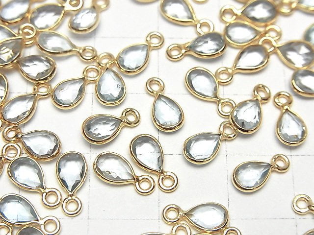 [Video]High Quality Sky Blue Topaz AAA- Bezel Setting Faceted Pear Shape 7x5mm 18KGP 3pcs