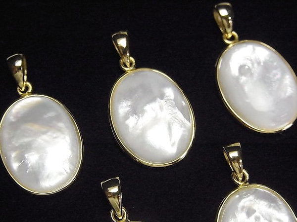 [Video] High Quality White Shell AAA Oval Pendant 20x16mm 18KGP 1pc