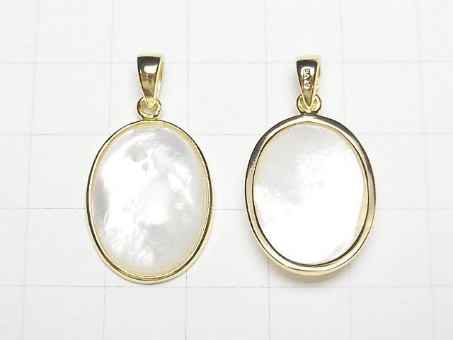 [Video] High Quality White Shell AAA Oval Pendant 20x16mm 18KGP 1pc