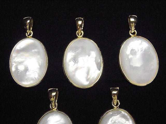 [Video] High Quality White Shell AAA Oval Pendant 20x16mm 18KGP 1pc