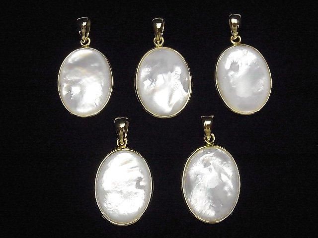 [Video] High-Quality White Shell AAA Oval Pendant 20x16mm 18KGP 1pc