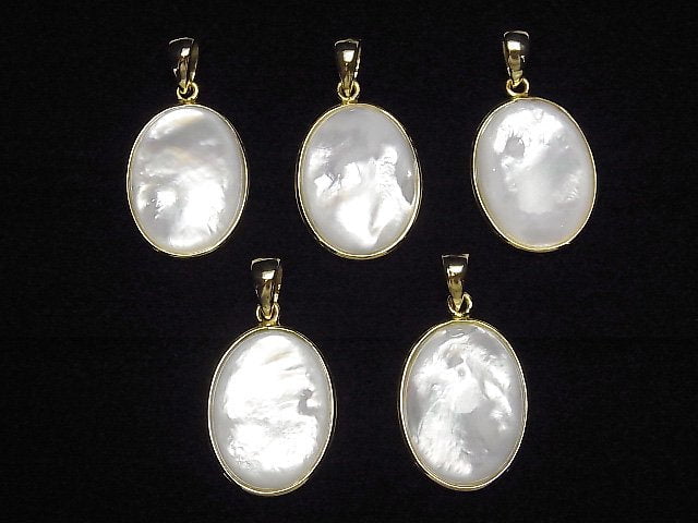 [Video] High Quality White Shell AAA Oval Pendant 20x16mm 18KGP 1pc