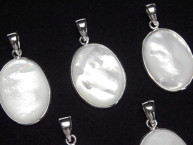 [Video] High-quality white shell AAA oval pendant 20x16mm Silver925 1pc