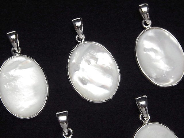 [Video] High Quality White Shell AAA Oval Pendant 20x16mm Silver925 1pc