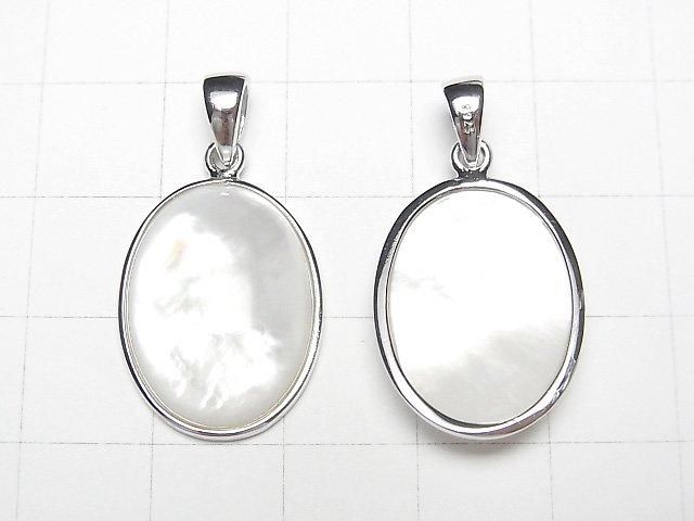 [Video] High-quality white shell AAA oval pendant 20x16mm Silver925 1pc