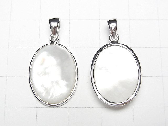 [Video] High Quality White Shell AAA Oval Pendant 20x16mm Silver925 1pc