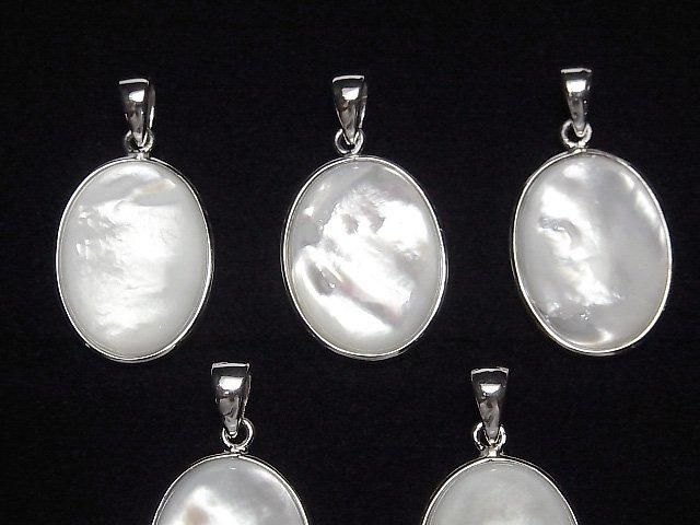 [Video] High-quality white shell AAA oval pendant 20x16mm Silver925 1pc