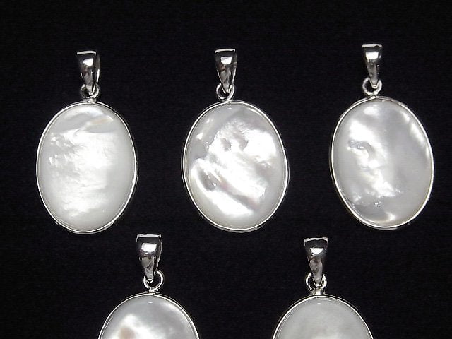 [Video] High Quality White Shell AAA Oval Pendant 20x16mm Silver925 1pc