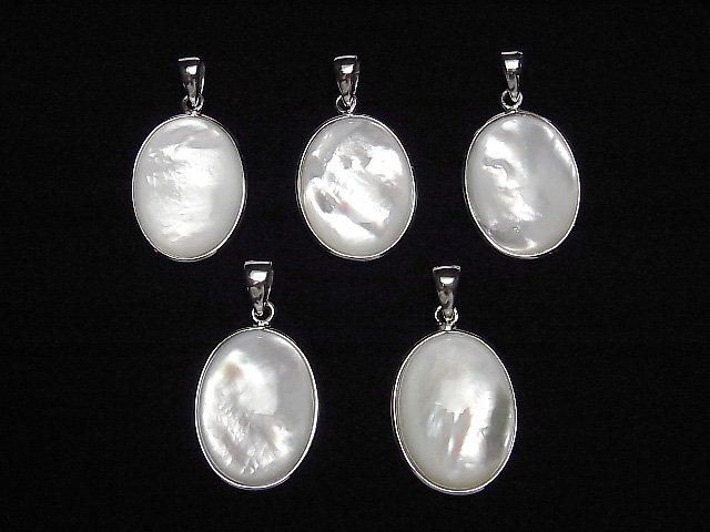 [Video] High-quality white shell AAA oval pendant 20x16mm Silver925 1pc