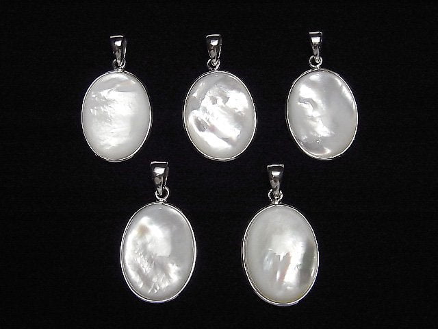 [Video] High Quality White Shell AAA Oval Pendant 20x16mm Silver925 1pc