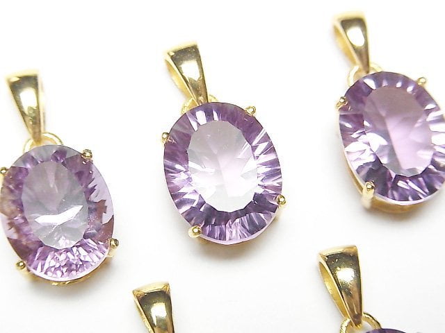 [Video]High Quality Amethyst AAA Oval Pendant Concave Cut 18KGP 1pc