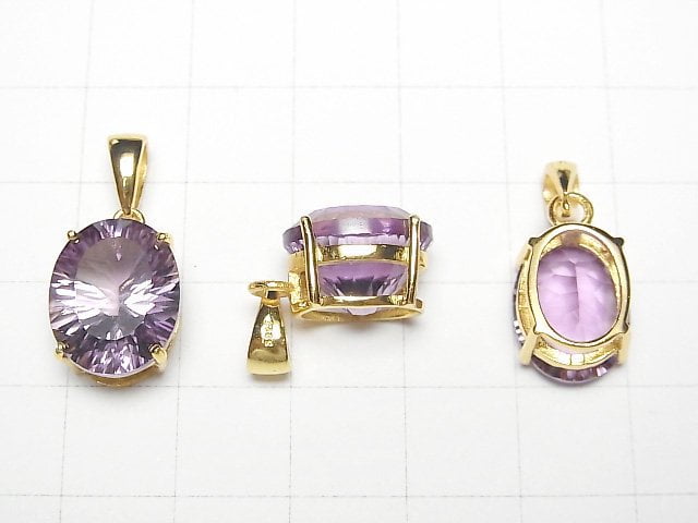 [Video]High Quality Amethyst AAA Oval Pendant Concave Cut 18KGP 1pc