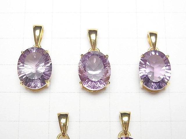 [Video]High Quality Amethyst AAA Oval Pendant Concave Cut 18KGP 1pc