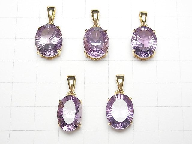 [Video]High Quality Amethyst AAA Oval Pendant Concave Cut 18KGP 1pc