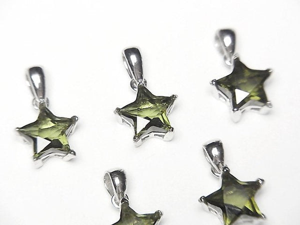 [Video]High Quality Moldavite AAA Star Faceted Pendant 9x9mm Silver925 1pc