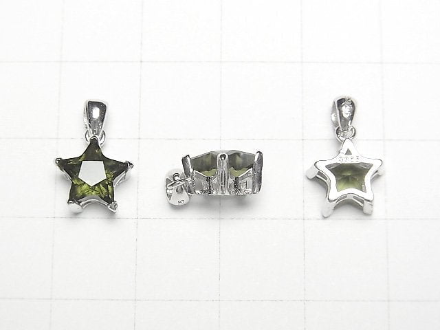 [Video]High Quality Moldavite AAA Star Faceted Pendant 9x9mm Silver925 1pc