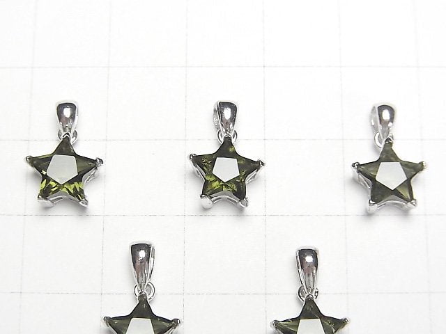 [Video]High Quality Moldavite AAA Star Faceted Pendant 9x9mm Silver925 1pc