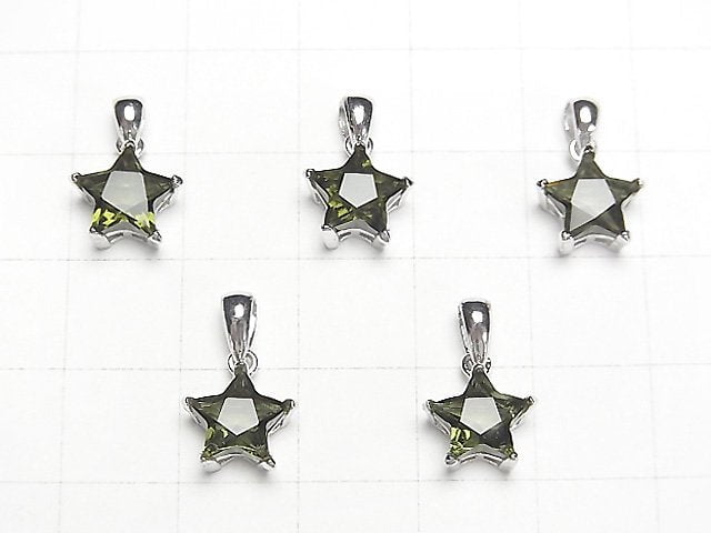 [Video]High Quality Moldavite AAA Star Faceted Pendant 9x9mm Silver925 1pc