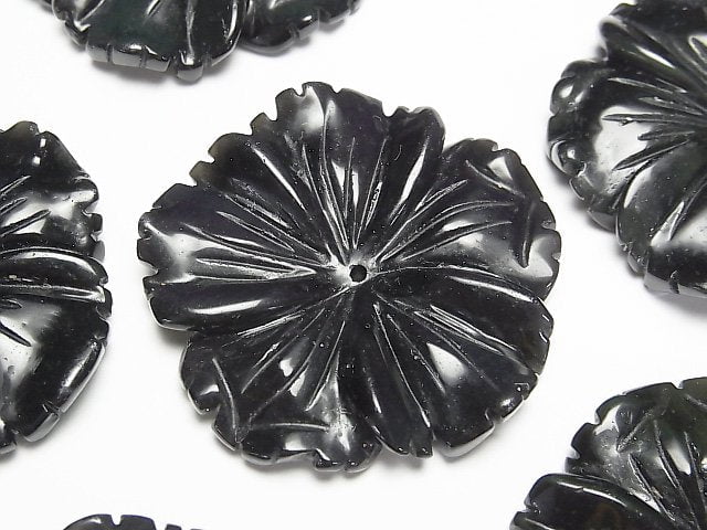 [Video] Black Obsidian AAA Flower 40mm Center Hole 1pc