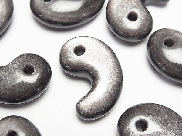 [Video]Silver Obsidian AAA Comma Shaped Bead 30x20mm 1pc