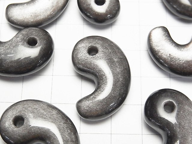 [Video]Silver Obsidian AAA Comma Shaped Bead 30x20mm 1pc