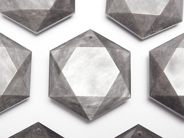 [Video] Silver Obsidian AAA- Hexagram 31x27mm 1pc
