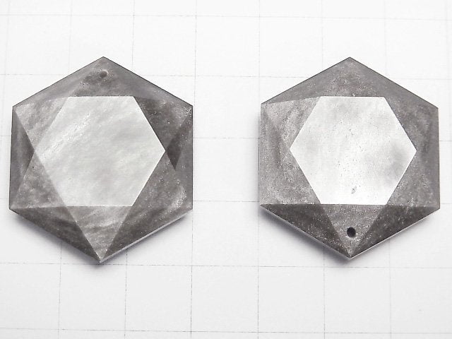 [Video] Silver Obsidian AAA- Hexagram 31x27mm 1pc
