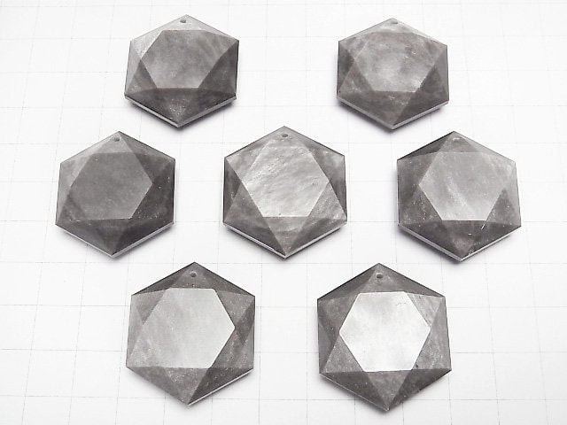 [Video] Silver Obsidian AAA- Hexagram 31x27mm 1pc