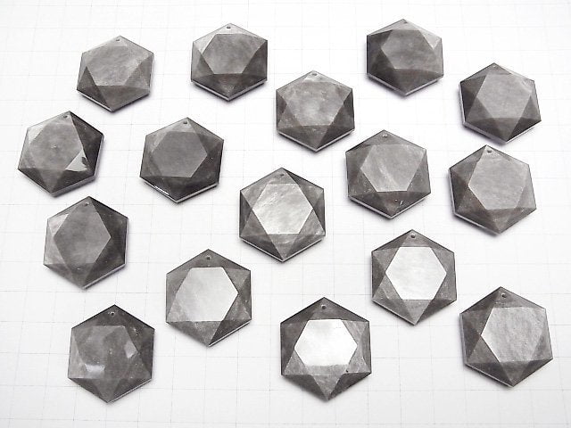 [Video] Silver Obsidian AAA- Hexagram 31x27mm 1pc