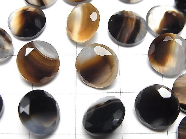 [Video] Black Stripe Agate Loose stone Round Faceted 10x10mm 3pcs