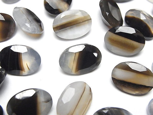 [Video] Black Stripe Agate Loose stone Oval Faceted 14x10mm 3pcs