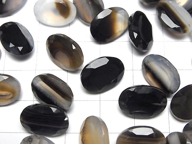 [Video] Black Stripe Agate Loose stone Oval Faceted 14x10mm 3pcs