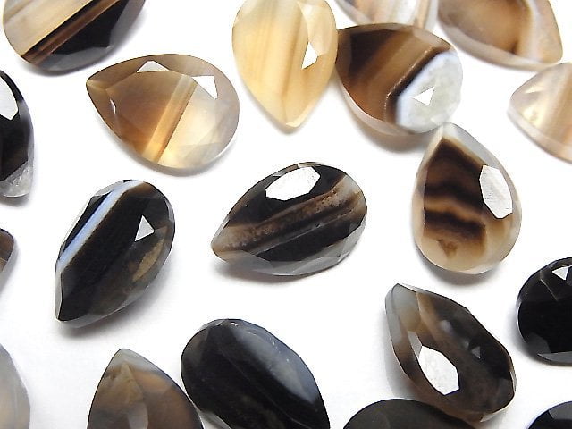 [Video] Black Stripe Agate Loose stone Pear shape Faceted 14x10mm 3pcs