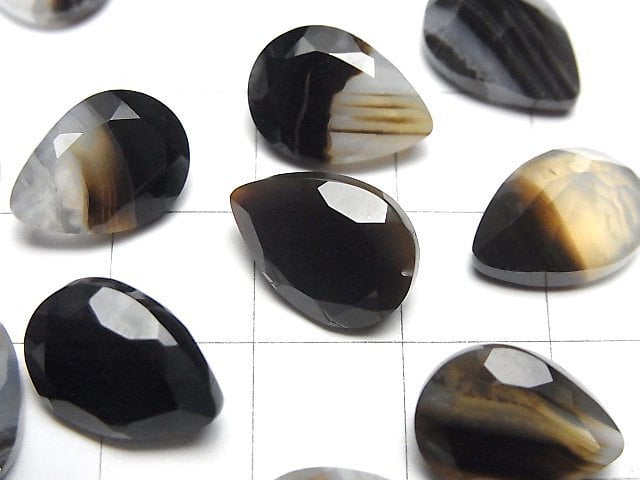 [Video] Black Stripe Agate Loose stone Pear shape Faceted 14x10mm 3pcs