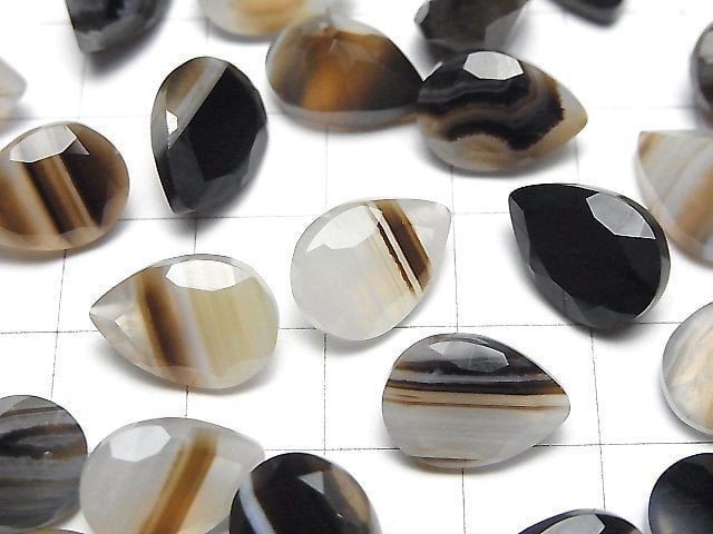 [Video] Black Stripe Agate Loose stone Pear shape Faceted 14x10mm 3pcs