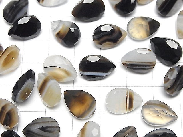 [Video] Black Stripe Agate Loose stone Pear shape Faceted 14x10mm 3pcs