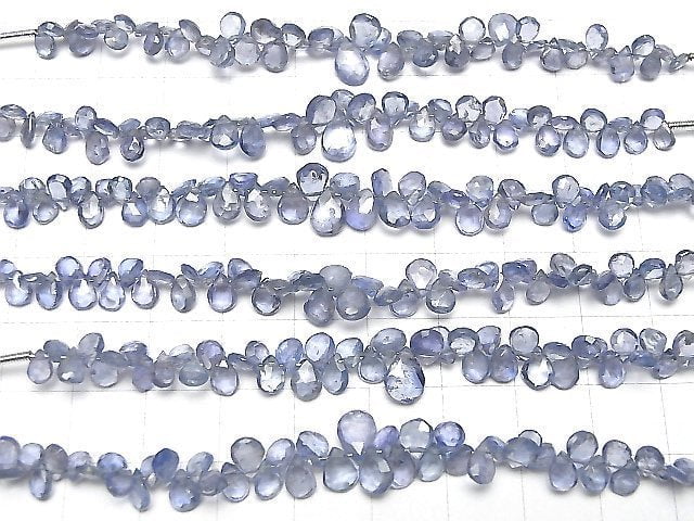 [Video]High Quality Unheated Blue Sapphire AAA Pear Shape Faceted Briolette Half or 1strand beads (aprx.3inch/8cm)
