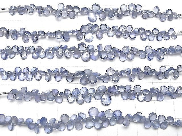 [Video]High Quality Unheated Blue Sapphire AAA Pear Shape Faceted Briolette Half or 1strand beads (aprx.3inch/8cm)