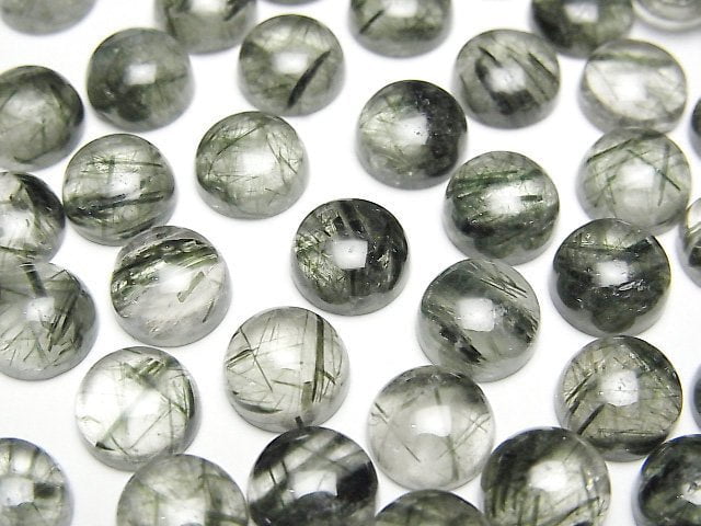 [Video] Actinolite in Quartz AA++ Round Cabochon 8x8mm 2pcs