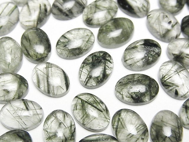 [Video] Actinolite in Quartz AA++ Oval Cabochon 11x8mm 2pcs