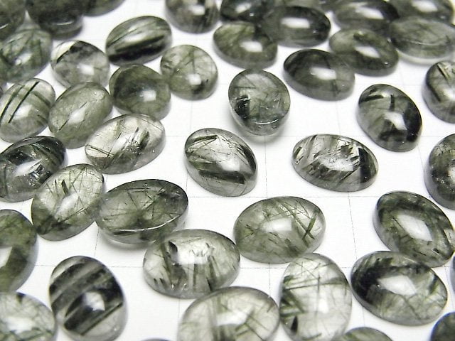 [Video] Actinolite in Quartz AA++ Oval Cabochon 11x8mm 2pcs