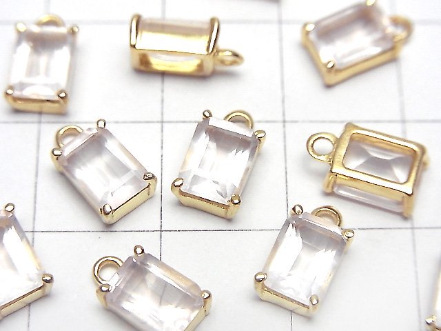 [Video]High Quality Rose Quartz AAA- Bezel Setting Rectangle Faceted 7x5mm 18KGP 2pcs