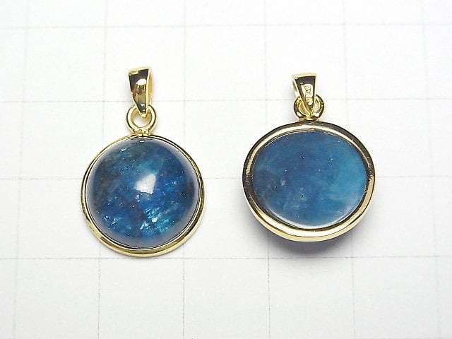 [Video] Blue Apatite AAA- Round Pendant 15x15mm 18KGP 1pc