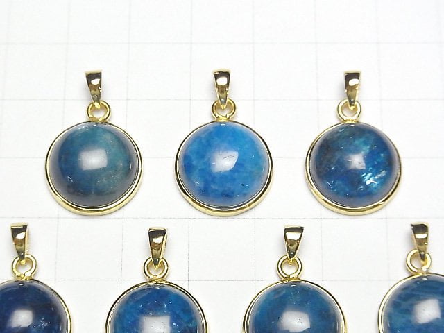 [Video] Blue Apatite AAA- Round Pendant 15x15mm 18KGP 1pc