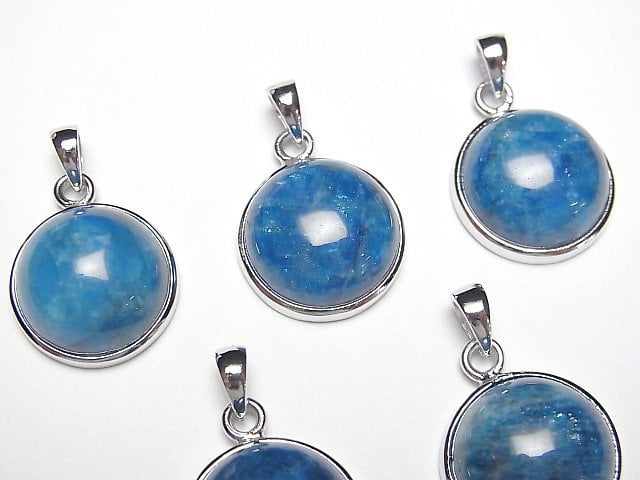 [Video] Blue Apatite AAA- Round Pendant 15x15mm Silver925 1pc