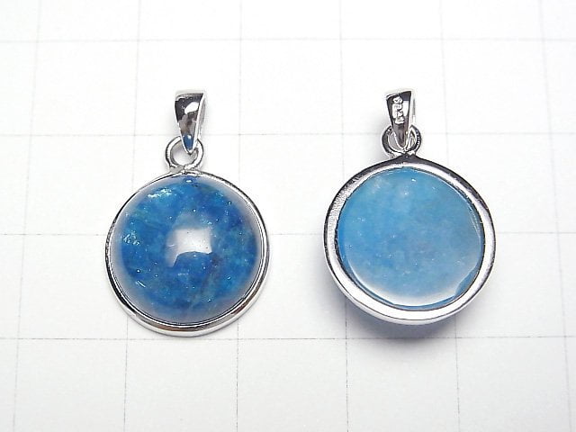 [Video] Blue Apatite AAA- Round Pendant 15x15mm Silver925 1pc