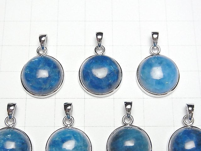 [Video] Blue Apatite AAA- Round Pendant 15x15mm Silver925 1pc