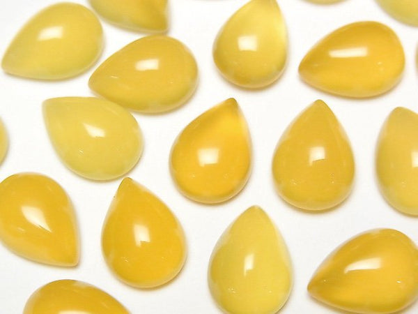 [Video] Yellow Chalcedony AAA Pear shape Cabochon 14x10mm 4pcs